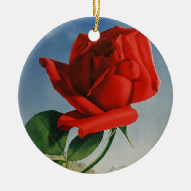 Adorno De Cerámica Viñage Montreux Red Rose Suiza Lago Ginebra (Frente)