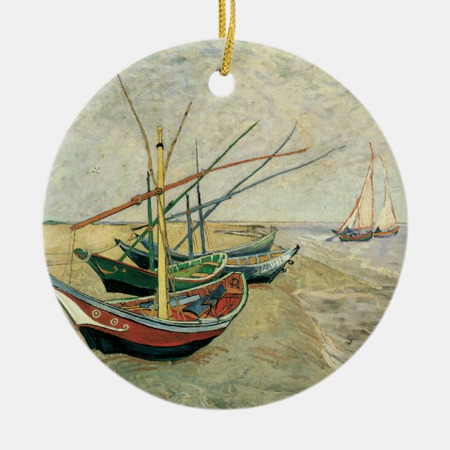 Adorno De Cerámica Vincent van Gogh - Barcos de Pesca en la Playa (Frente)