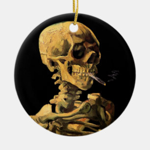 Adorno De Cerámica Vincent Van Gogh - Calavera con cigarrillo en llam