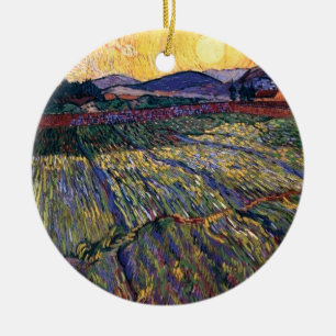 Adorno De Cerámica Vincent Van Gogh - Campo cercado con sol naciente