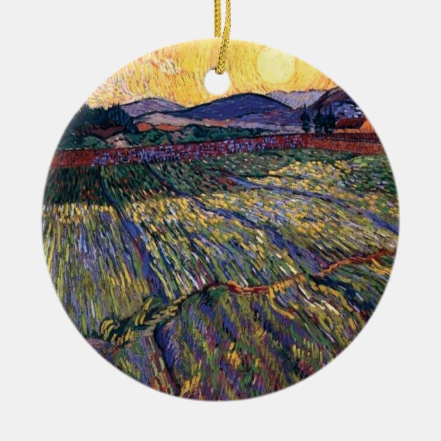 Adorno De Cerámica Vincent Van Gogh - Campo Cerrado Con Sol Naciente (Frente)