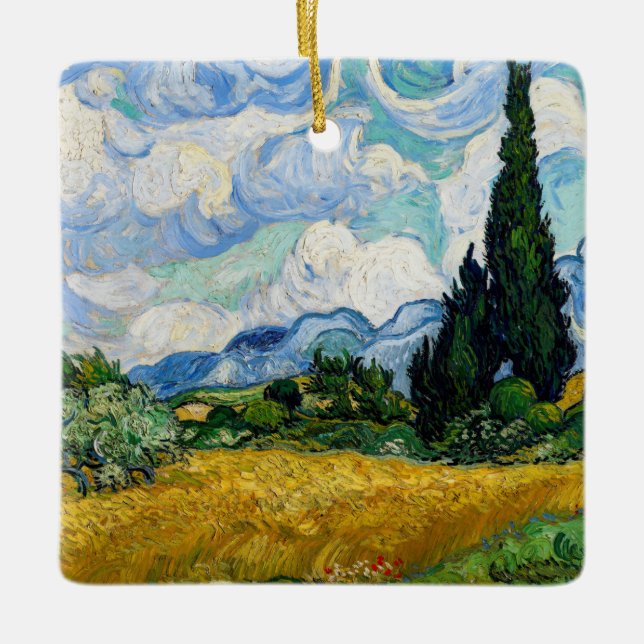 Adorno De Cerámica Vincent Van Gogh - Campo de trigo con cipreses (Anverso)