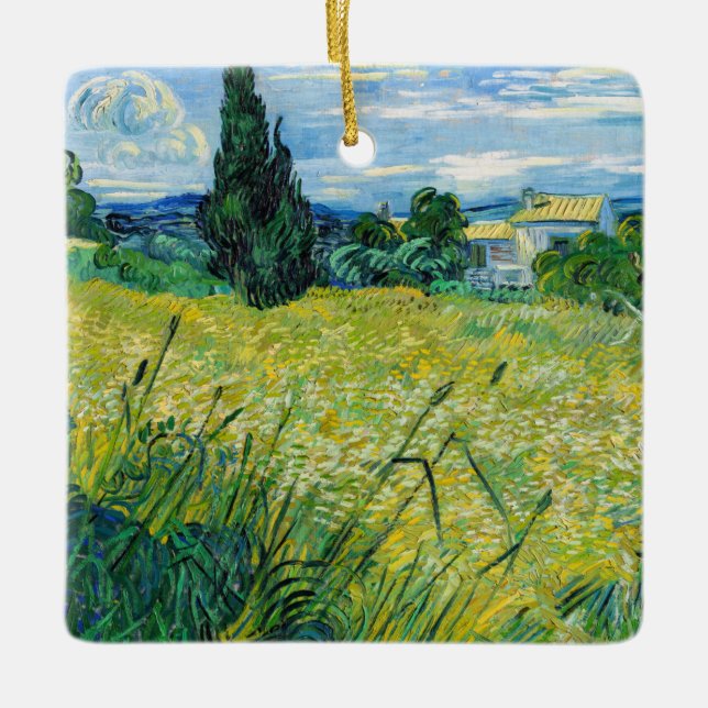 Adorno De Cerámica Vincent van Gogh - Campo de Trigo Verde con Cypres (Anverso)