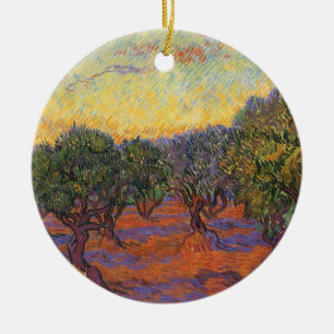 Adorno De Cerámica Vincent van Gogh - Olivar, cielo anaranjado
