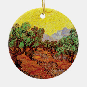 Adorno De Cerámica Vincent Van Gogh - Olivos con cielo amarillo