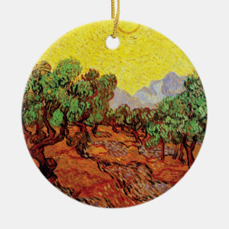 Adorno De Cerámica Vincent Van Gogh - Olivos con cielo amarillo