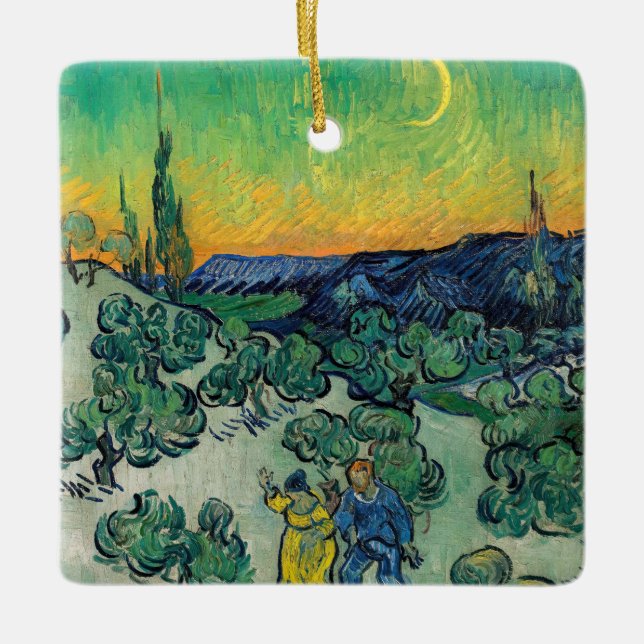 Adorno De Cerámica Vincent van Gogh - Paisaje iluminado por luna con  (Anverso)