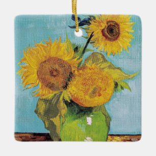 Adorno De Cerámica Vincent Van Gogh - Tres Girasoles en un Jarrón