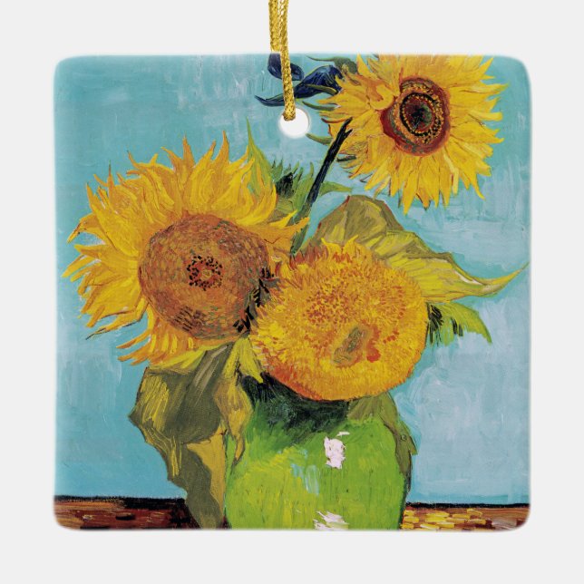 Adorno De Cerámica Vincent Van Gogh - Tres girasoles en una caja (Anverso)