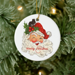 Adorno De Cerámica Viñeta de Santa Claus Familia Feliz Navidad
