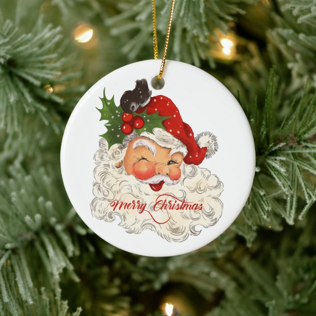 Adorno De Cerámica Viñeta de Santa Claus Familia Feliz Navidad (Árbol)