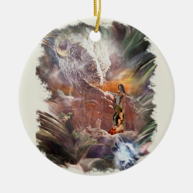 Adorno De Cerámica Viñeta nocturna de Boda indio americano (Frente)