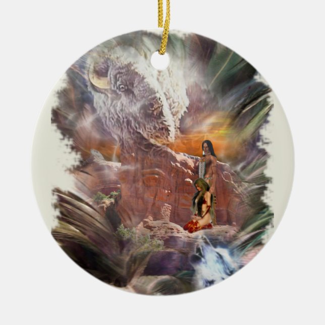 Adorno De Cerámica Viñeta nocturna de Boda indio americano (Frente)