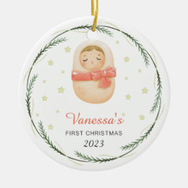 Adorno De Cerámica Viñeta personalizada la primera Navidad de tu bebé