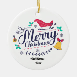 Adorno De Cerámica Viñeta Sleigh & Bell Red & Blue Personaliza