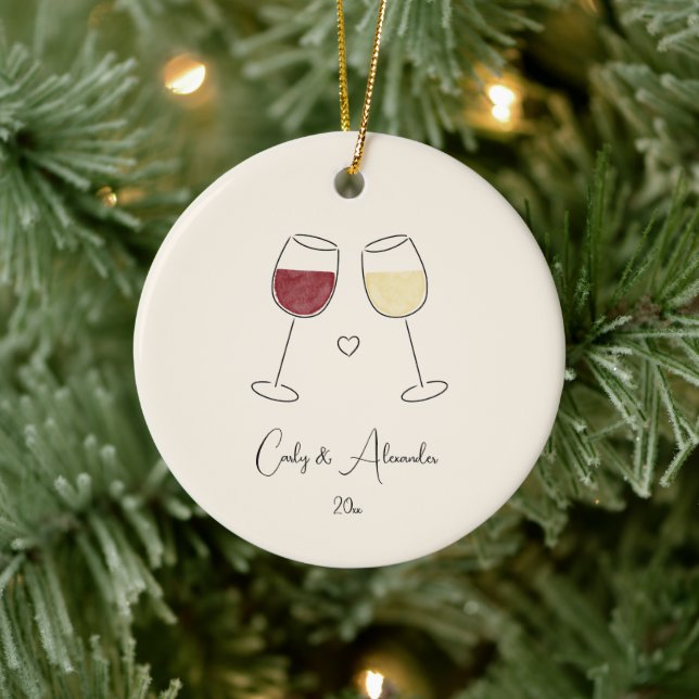 Adorno De Cerámica Vino Blanco Rojo Casado Pareja De Aniversario Comp (Árbol)