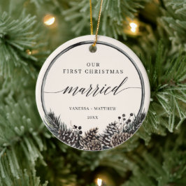 Adorno De Cerámica Vino Rústico Primera Navidad Casada