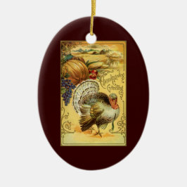 Adorno De Cerámica Vintage Acción de Gracias con Turquía