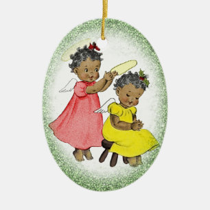 Adorno De Cerámica Vintage African American Chica Christmas Ornamet