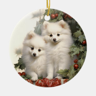 Adorno De Cerámica Vintage American Eskimo Dog