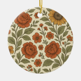 Adorno De Cerámica Vintage Autumn Floral Pattern – Rustic Botanical