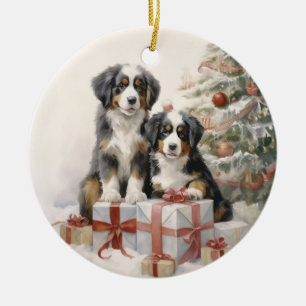 Adorno De Cerámica Vintage Bernese Mt Dog Navidades