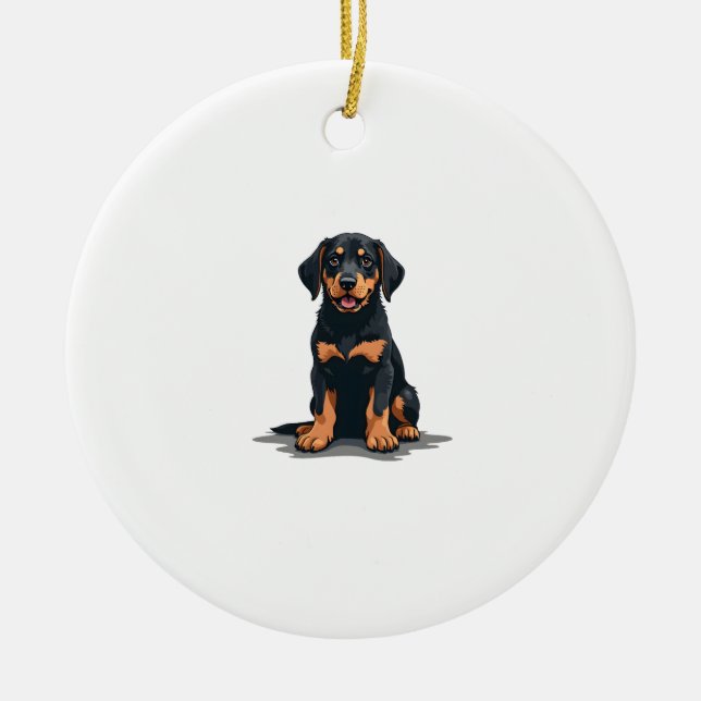 Adorno De Cerámica Vintage Black and Tan Dog Back View Illustration P (Frente)