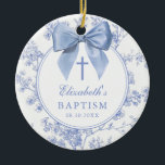 Adorno De Cerámica Vintage Blue Bow Floral Baptism Christening<br><div class="desc">These pretty baptism,  christening ornaments feature an elegant blue bow and stylish typography with a floral background and can be personalized with the name,  special date and photo on the reverse. Designed by Thisisnotme©</div>