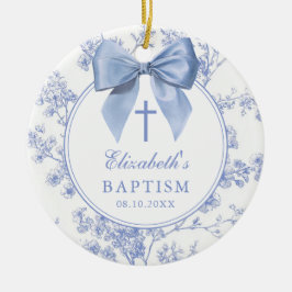 Adorno De Cerámica Vintage Blue Bow Floral Baptism Christening