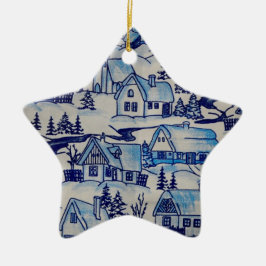 Adorno De Cerámica Vintage Blue Navidades Holiday Village