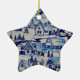 Adorno De Cerámica Vintage Blue Navidades Holiday Village