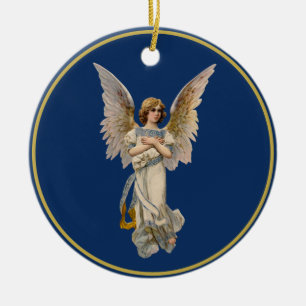 Adorno De Cerámica Vintage Christmas Angel Dark Blue Holiday
