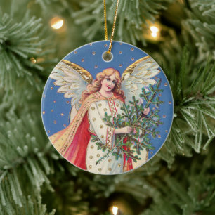 Adorno De Cerámica Vintage Christmas Angel Faux Gold