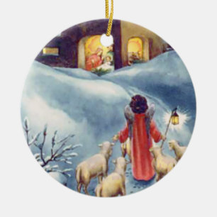 Adorno De Cerámica Vintage Christmas Angel Shepherd Nativity