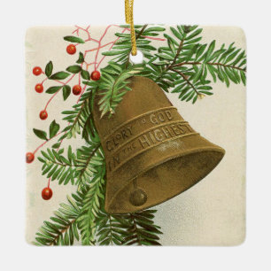 Adorno De Cerámica Vintage Christmas Bell (Evergreen) Feliz Navidad
