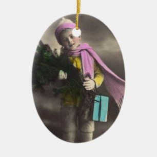 Adorno De Cerámica Vintage Christmas Boy