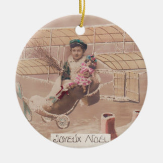 Adorno De Cerámica Vintage Christmas Boy Flying Airship Fantasy Ceram