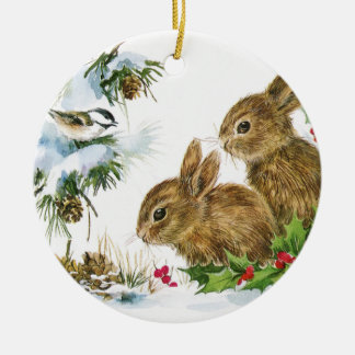 Adorno De Cerámica Vintage Christmas Bunnies