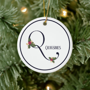 Adorno De Cerámica Vintage Christmas Holly Inicial Q