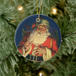Adorno De Cerámica Vintage Christmas, Jolly Santa Claus con juguetes