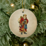 Adorno De Cerámica Vintage Christmas Old World Santa Claus<br><div class="desc">Un adorno con un viejo Navidad vintage de Santa Claus. El clásico santa del viejo mundo, con su famoso abrigo rojo y llevando una bolsa llena de juguetes. Este Santa de la vieja usanza es delgado y tiene un bastón para caminar por la tierra regalando juguetes a todos los chicas...</div>