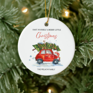 Adorno De Cerámica Vintage Christmas Red Car & Tree