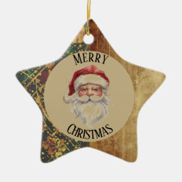 Adorno De Cerámica Vintage, Christmas, Santa Claus, Red Gold Green 