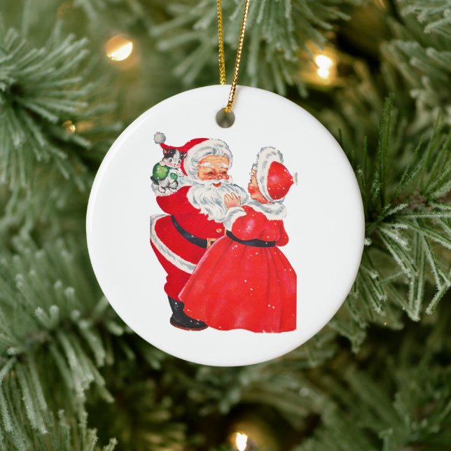 Adorno De Cerámica vintage Christmas Santa y Mrs Claus (Árbol)