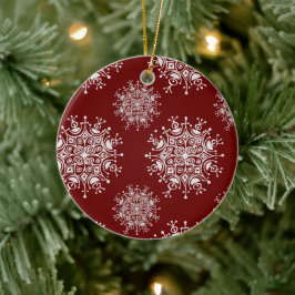 Adorno De Cerámica Vintage Christmas Snowflakes Red Blizzard Pattern