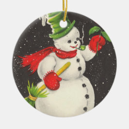 Adorno De Cerámica Vintage Christmas Snowman Personalizable