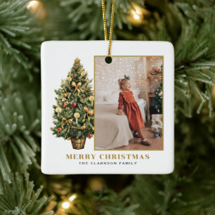Adorno De Cerámica Vintage Christmas Tree Gold Merry Christmas Photo