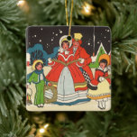 Adorno De Cerámica Vintage Christmas, una familia cantando música vil<br><div class="desc">Ilustracion Vintage Victorian Feliz Navidad diseño con un fondo familiar en una fría noche de invierno con un bonito pueblo en el fondo. Esta pintoresca aldea tiene casas con humo subiendo por las chimeneas, nieve en el suelo y hay estrellas en el cielo. Casi puedes escuchar la música de Noche...</div>