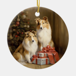 Adorno De Cerámica Vintage Collie Navidades