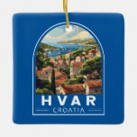 Adorno De Cerámica Vintage de arte de viajes de Hvar Croatia<br><div class="desc">Diseño de viaje vectorial Hvar retro. Hvar,  una isla croata en el mar Adriático,  es más conocida como destino vacacional. Entre los lugares de interés de la ciudad portuaria de Hvar se incluyen sus murallas del siglo XIII.</div>